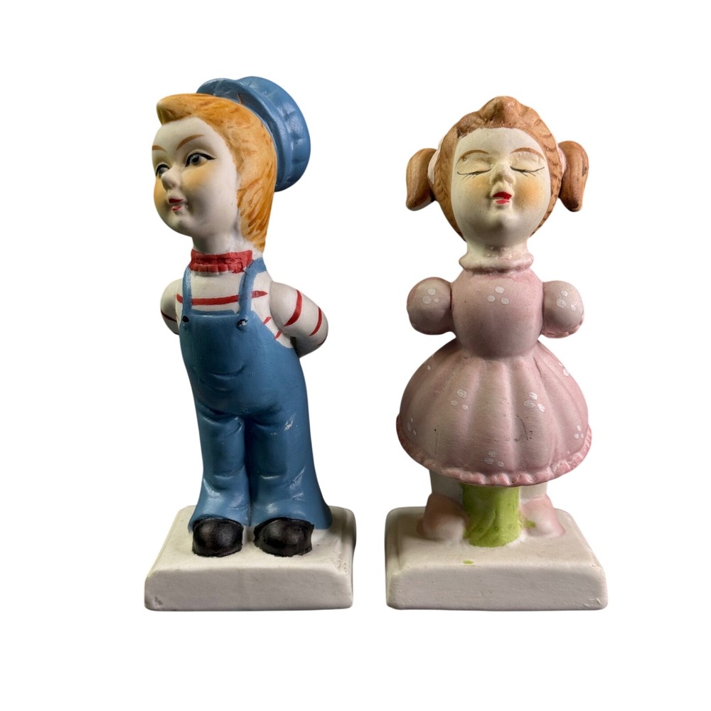 Vintage Ceramic Boy and Girl Figurines Kissing Couple‎ Mid-Century Kitsch Decor - Picture 3 of 13